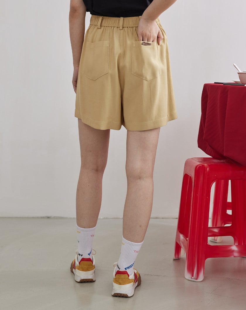 ➤斜紋打褶小直筒短褲(兩色)