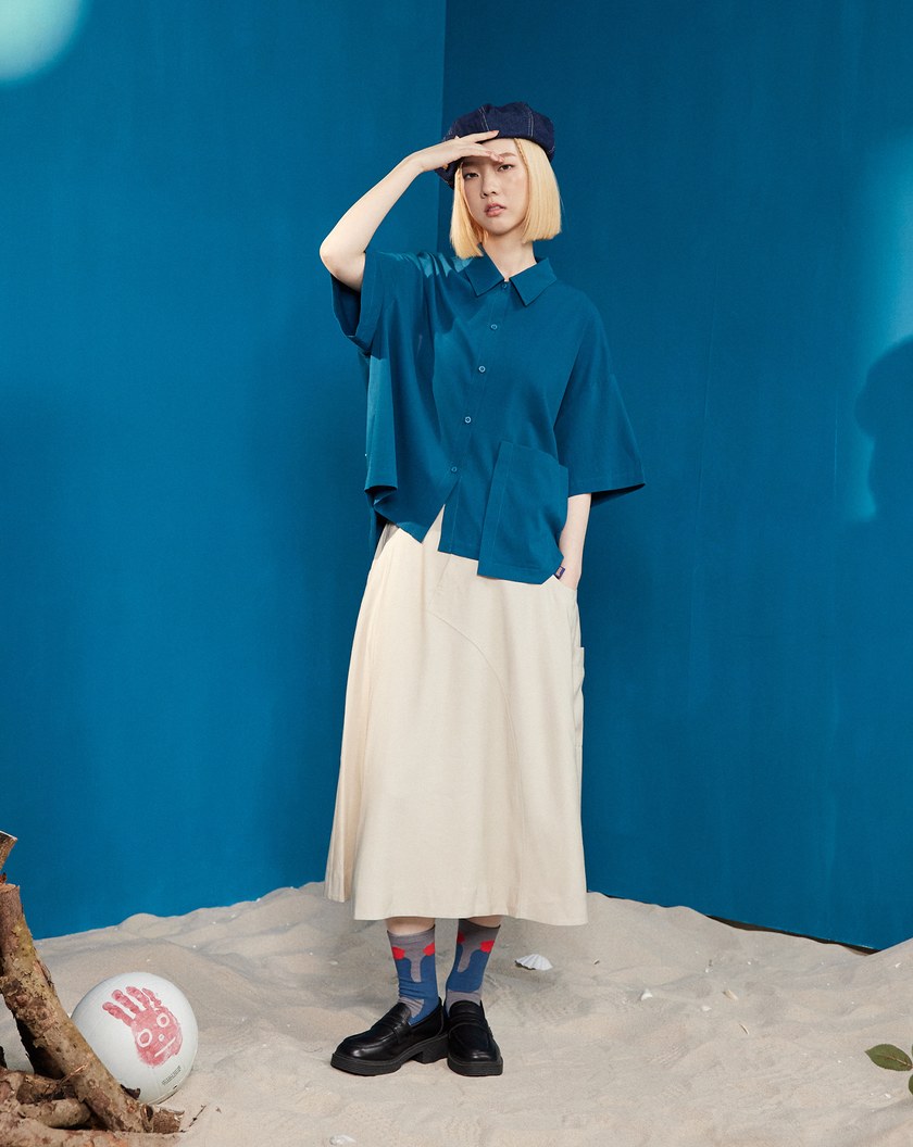 gozo三次方繡花不對稱工裝裙(兩色)