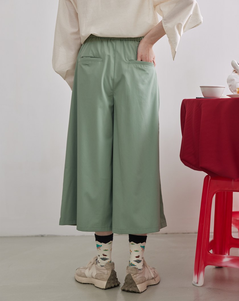 半百褶綁帶造型寬褲裙(兩色)