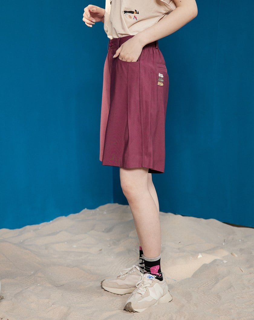 涼感壓折後鬆緊西裝短褲(兩色)