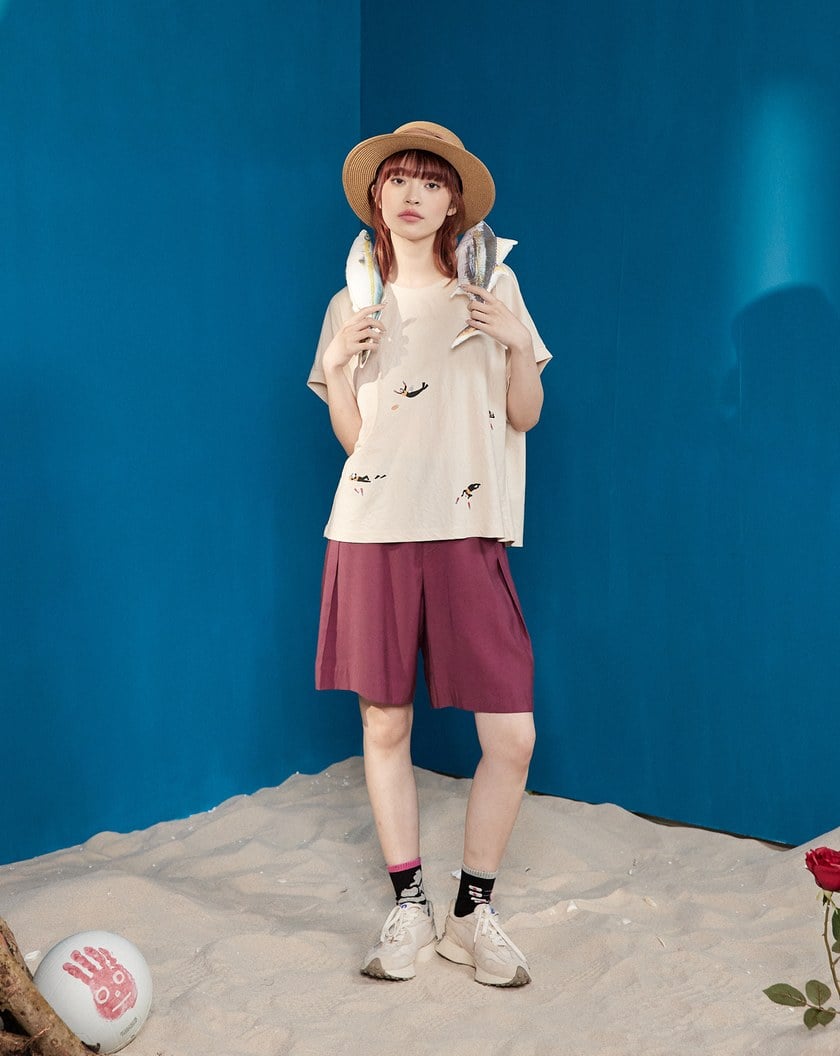 涼感壓折後鬆緊西裝短褲(兩色)