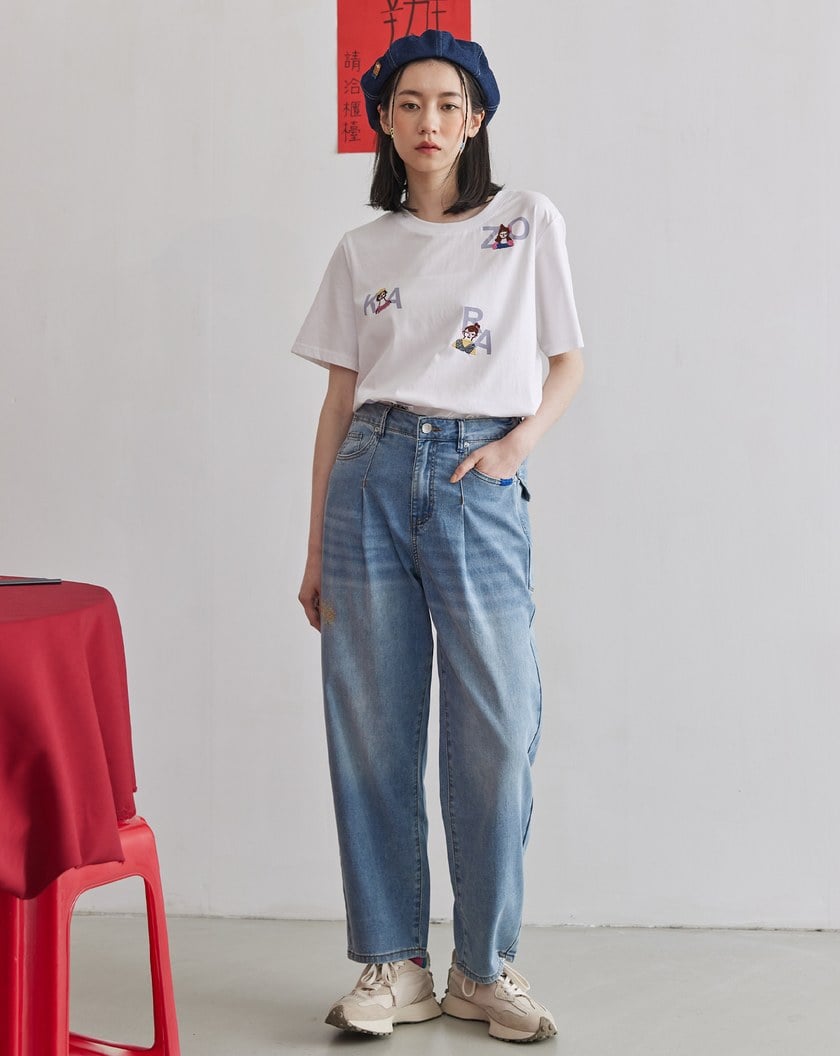 復古卡拉OK女郎羅紋領T恤(兩色)