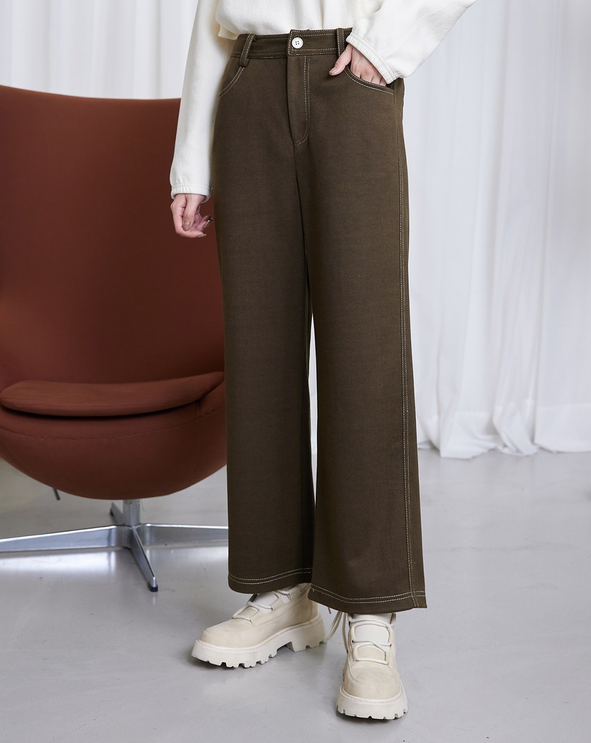 壓線磨毛感修身直筒褲(兩色)