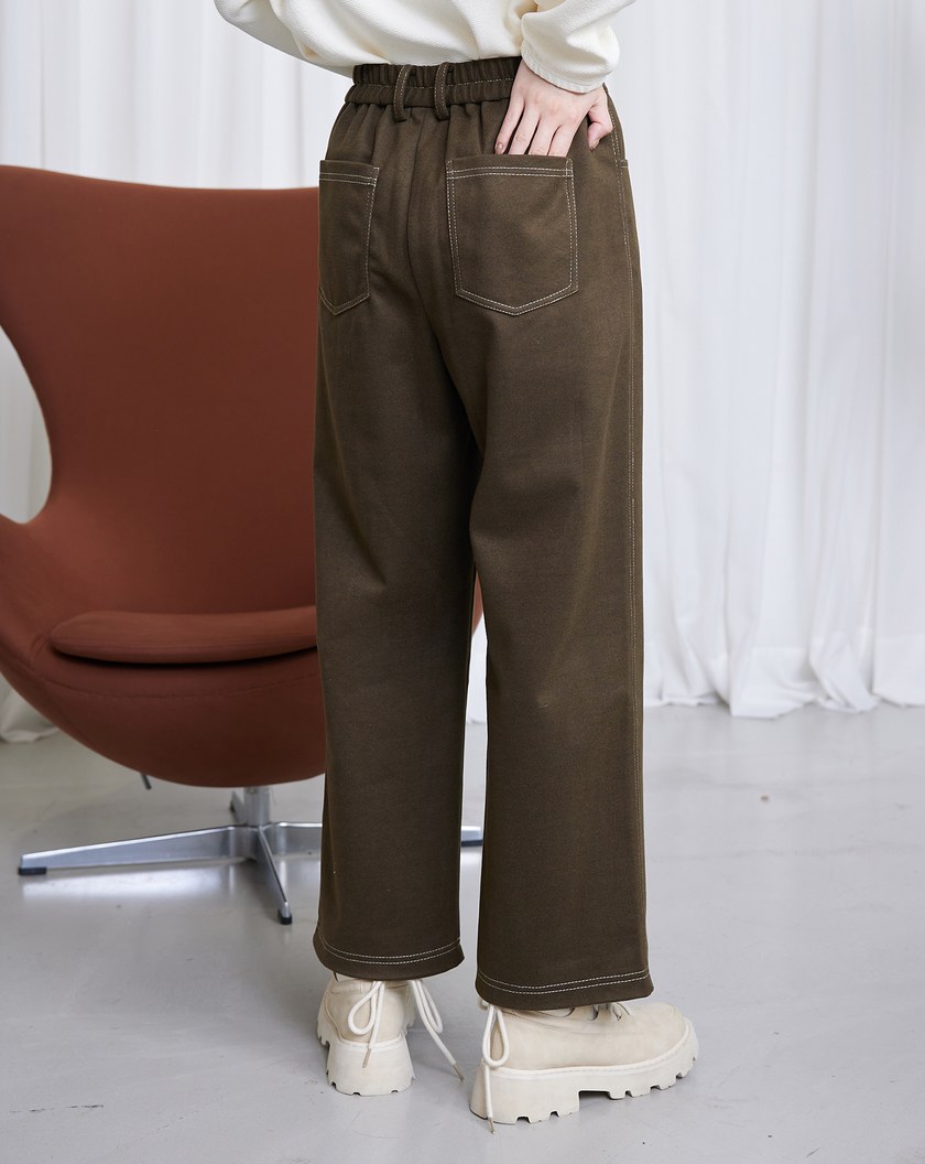 壓線磨毛感修身直筒褲(兩色)