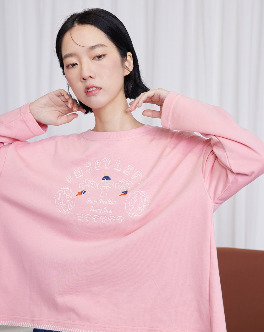 養生蔬菜園毛線邊長袖T恤(兩色)