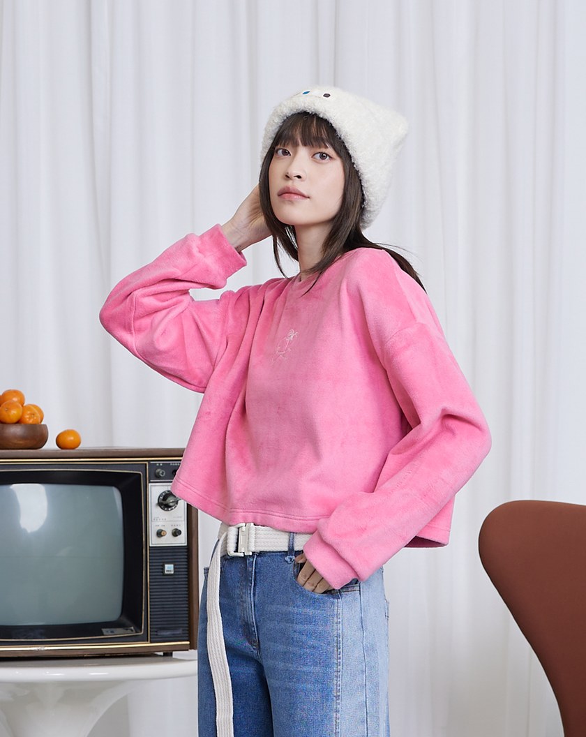 穿羽絨服的雪人毛毛短版大學T(兩色)