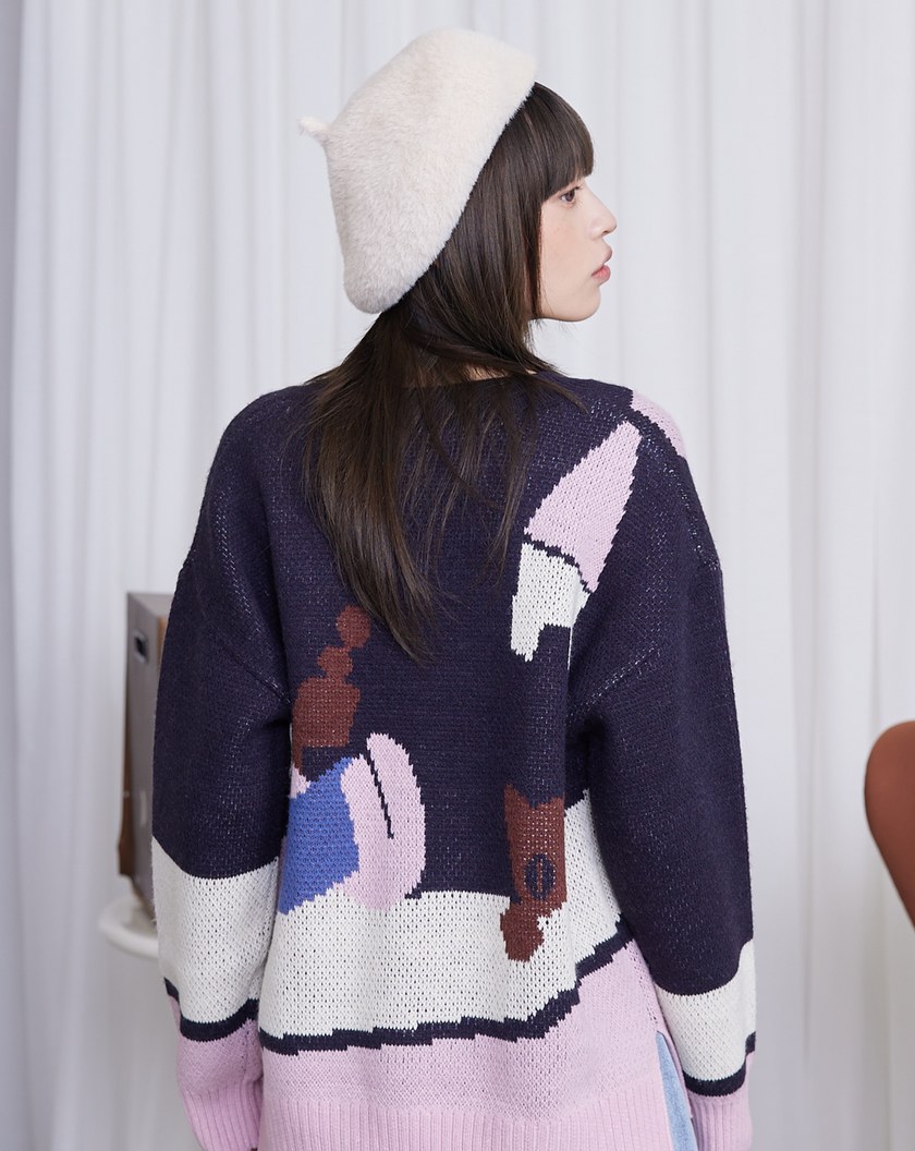 居家女孩與貓緹花毛衣(兩色)