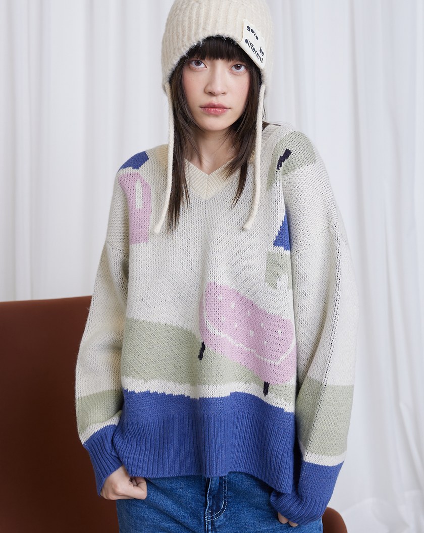 居家女孩與貓緹花毛衣(兩色)