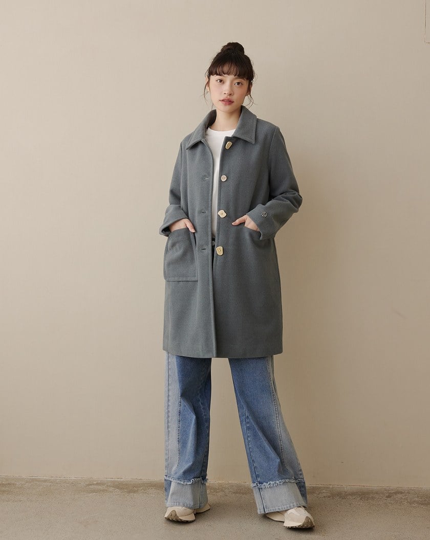 不對稱口袋造型長版大衣外套(兩色)