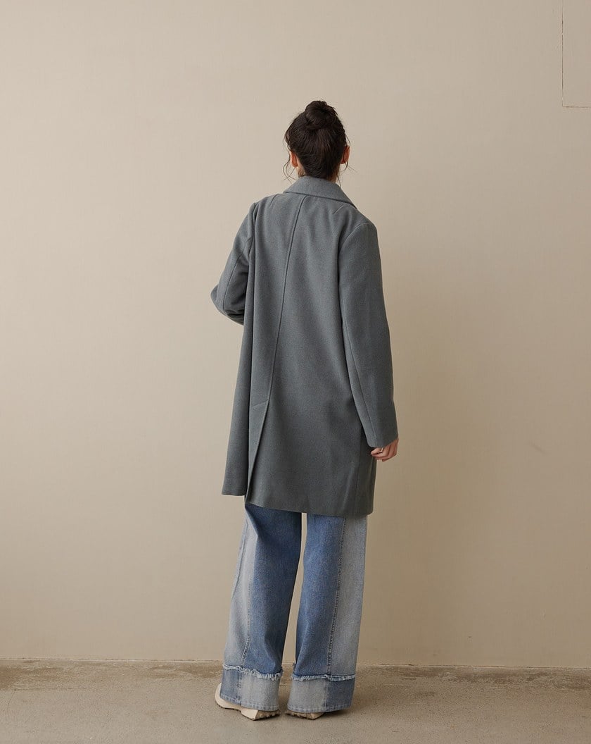 不對稱口袋造型長版大衣外套(兩色)