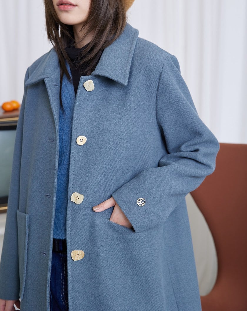 不對稱口袋造型長版大衣外套(兩色)