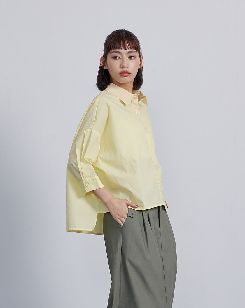 ➤拼色口袋七分袖造型襯衫(兩色)