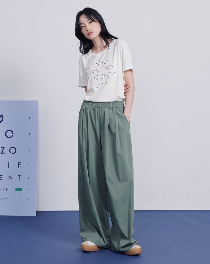 垂感打褶鬆緊涼感西裝褲(兩色)