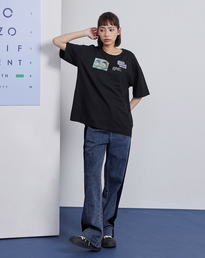 牛仔拼接針織顯瘦寬褲(兩色)