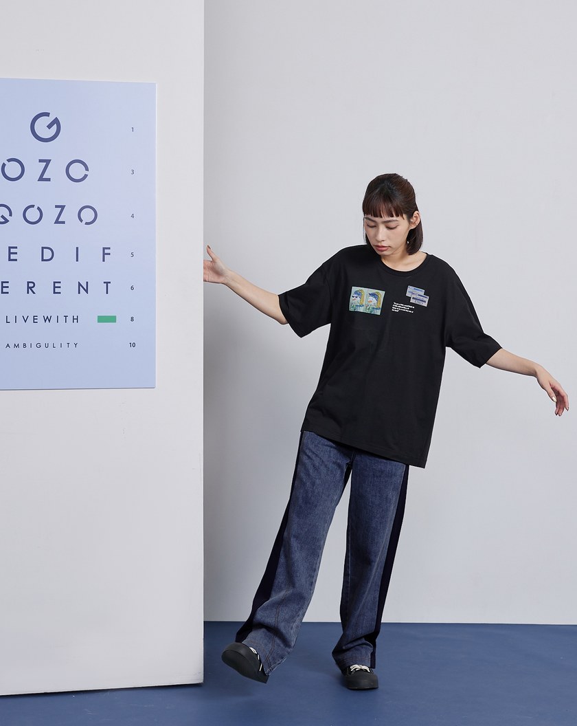 牛仔拼接針織顯瘦寬褲(兩色)