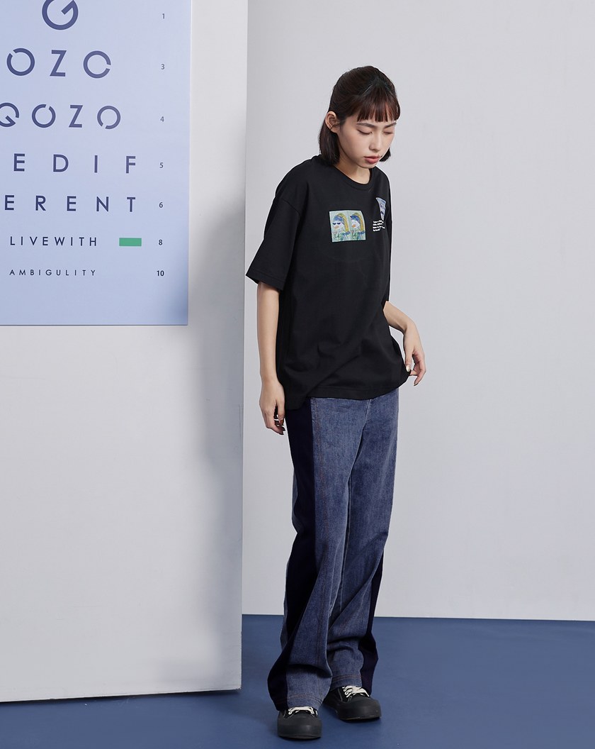 牛仔拼接針織顯瘦寬褲(兩色)