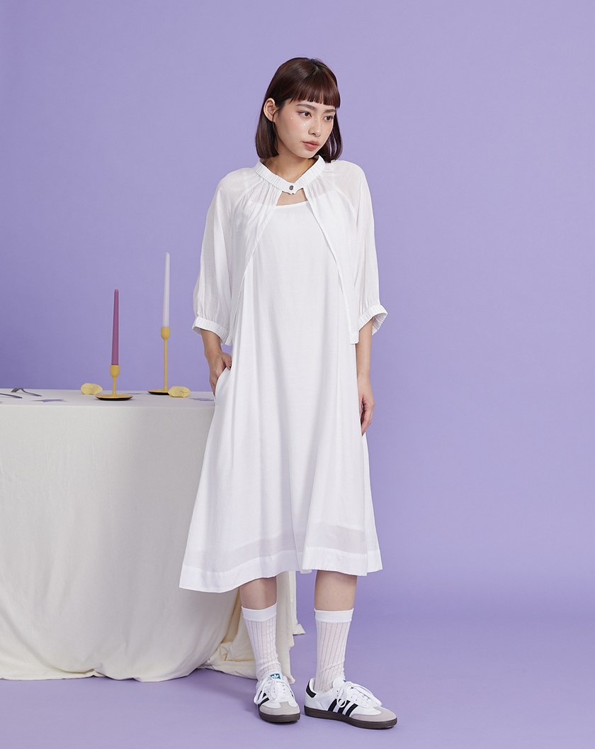 兩件式罩衫細肩帶洋裝(兩色)