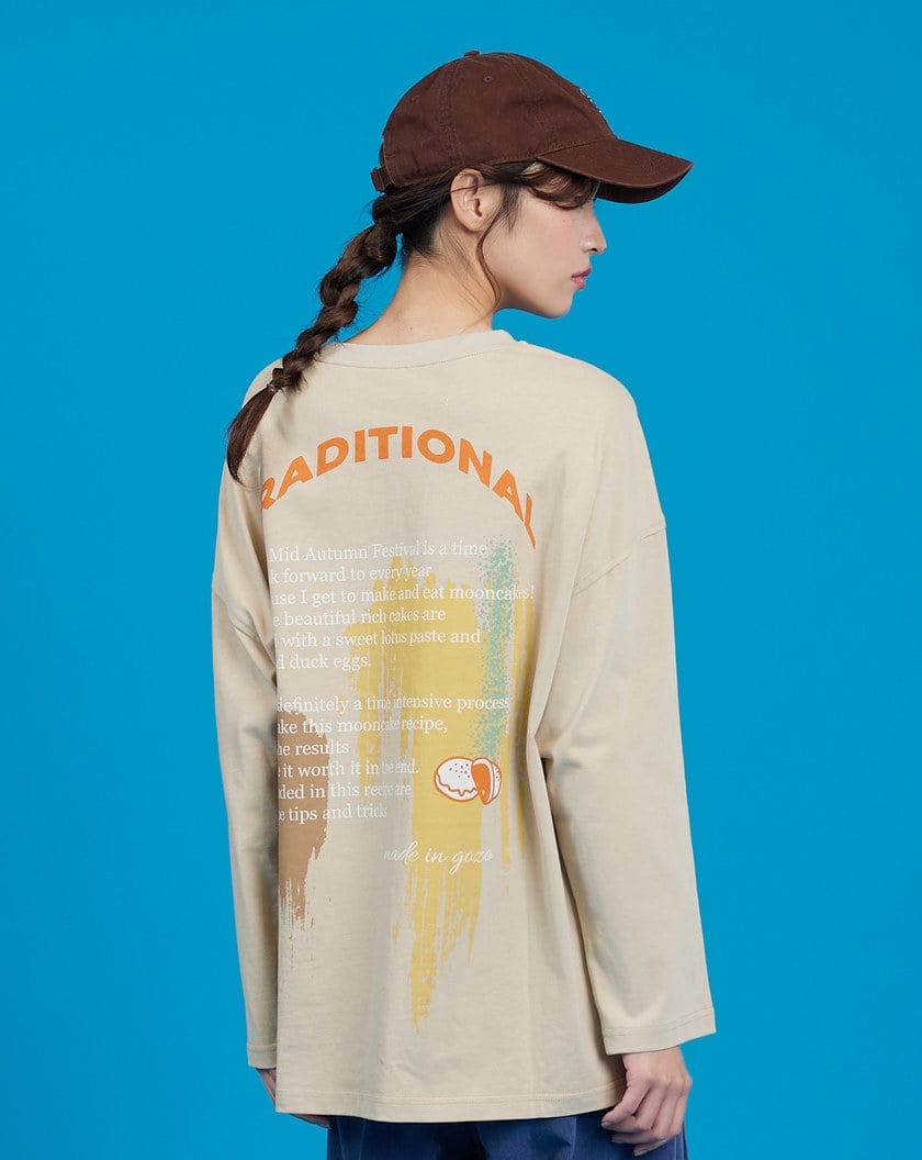 傳統蛋糕做法噴印印花大學T(兩色)