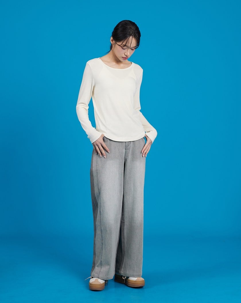 超Q彈圓領純色長袖內搭上衣(兩色)