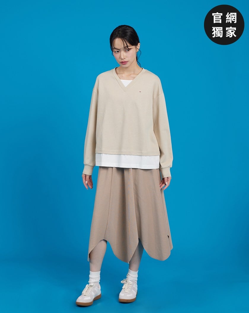 ➤虛線造型假兩件長袖T恤(兩色)