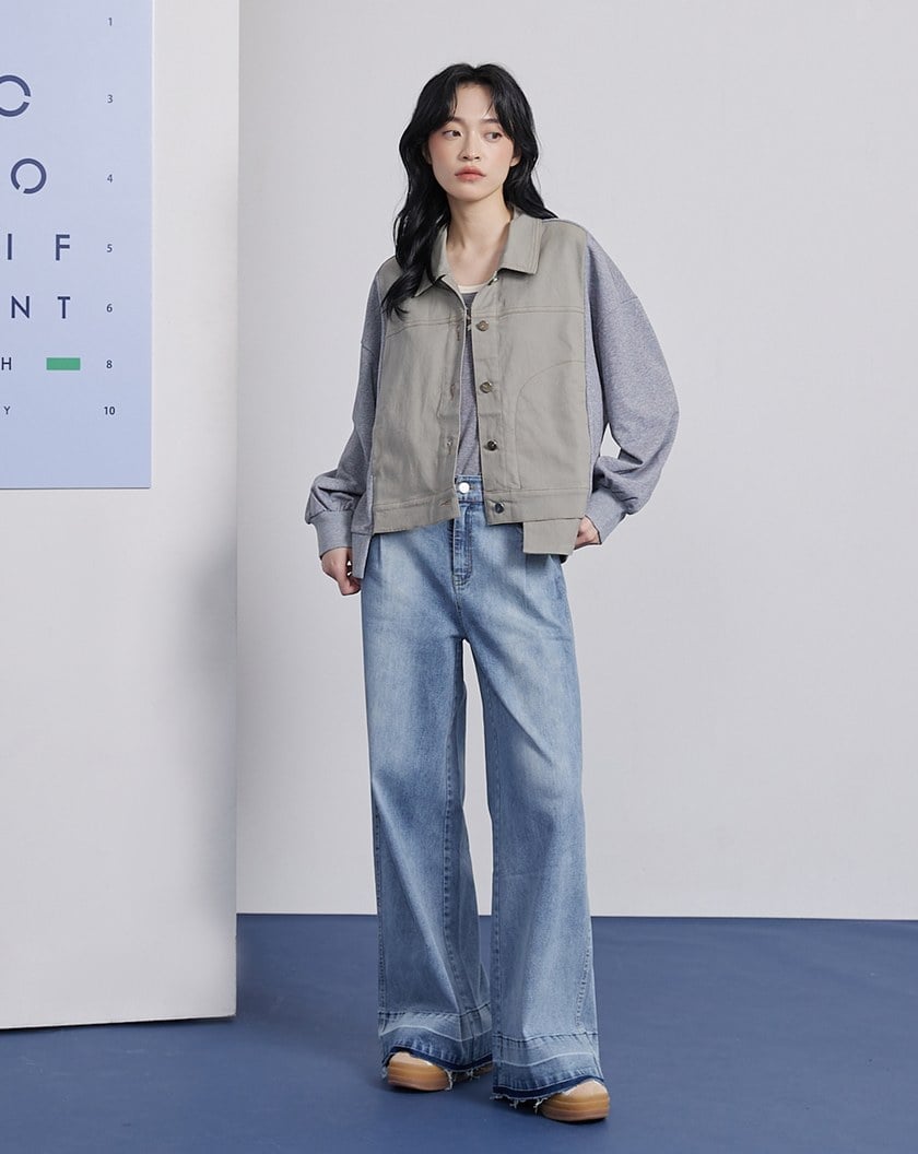 雙色異材質拼接夾克外套(兩色)