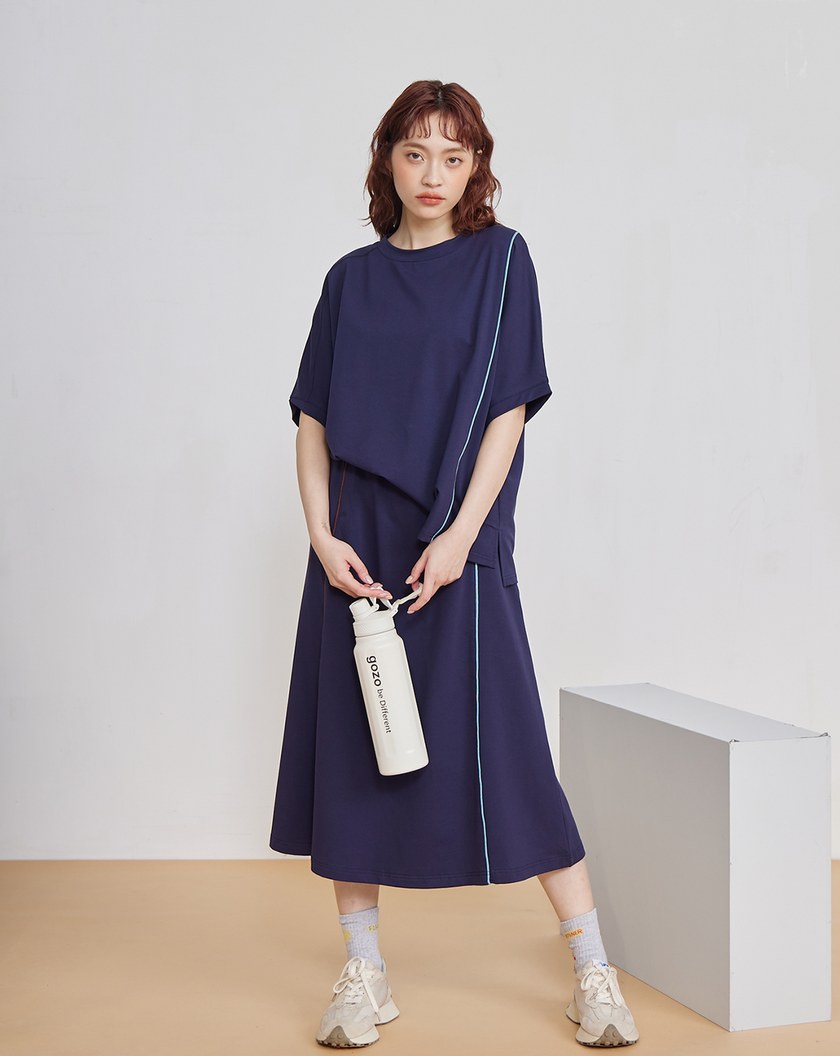 運動風配色邊彈性針織裙(兩色)