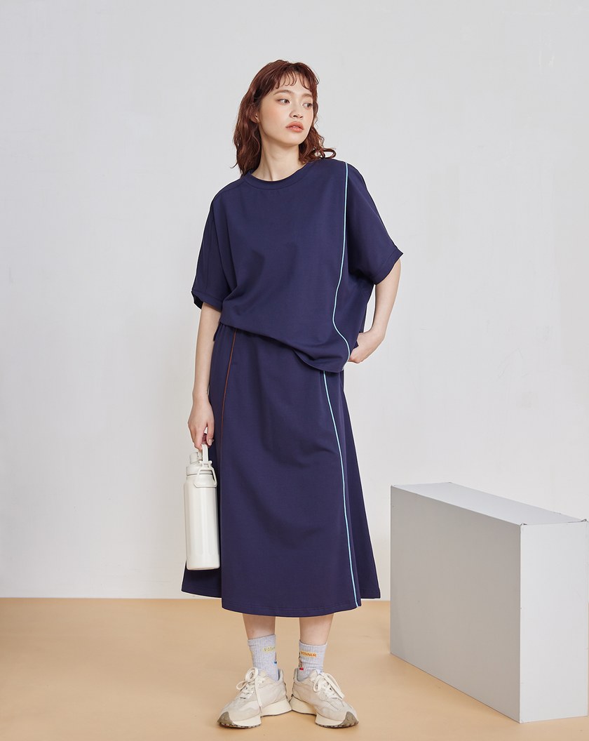 運動風配色邊彈性針織裙(兩色)