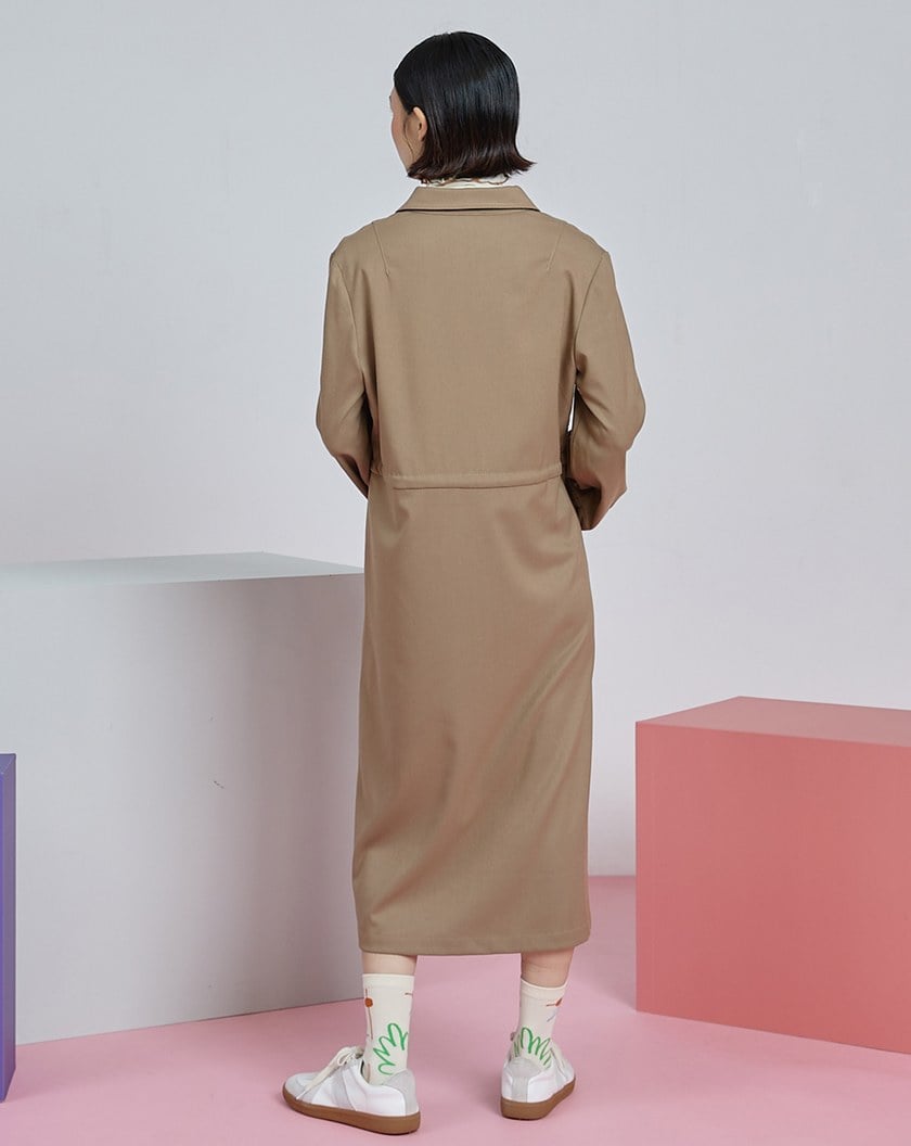 gozo幾何繡花澎袖綁帶長袖洋裝(兩色)