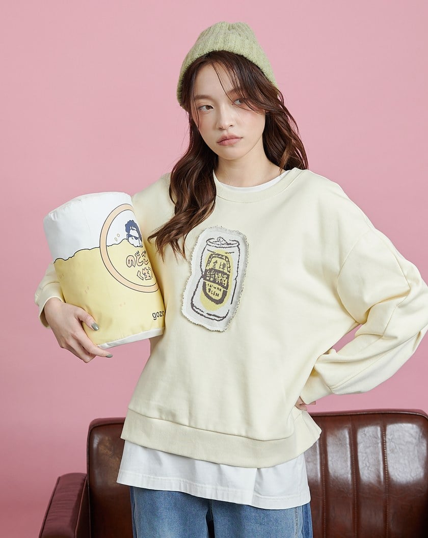 台台啤酒毛衣織片大學T(兩色)