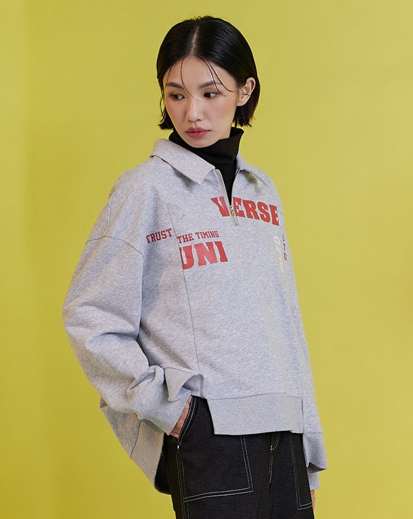 標語造型剪接拉鍊polo領上衣(兩色)