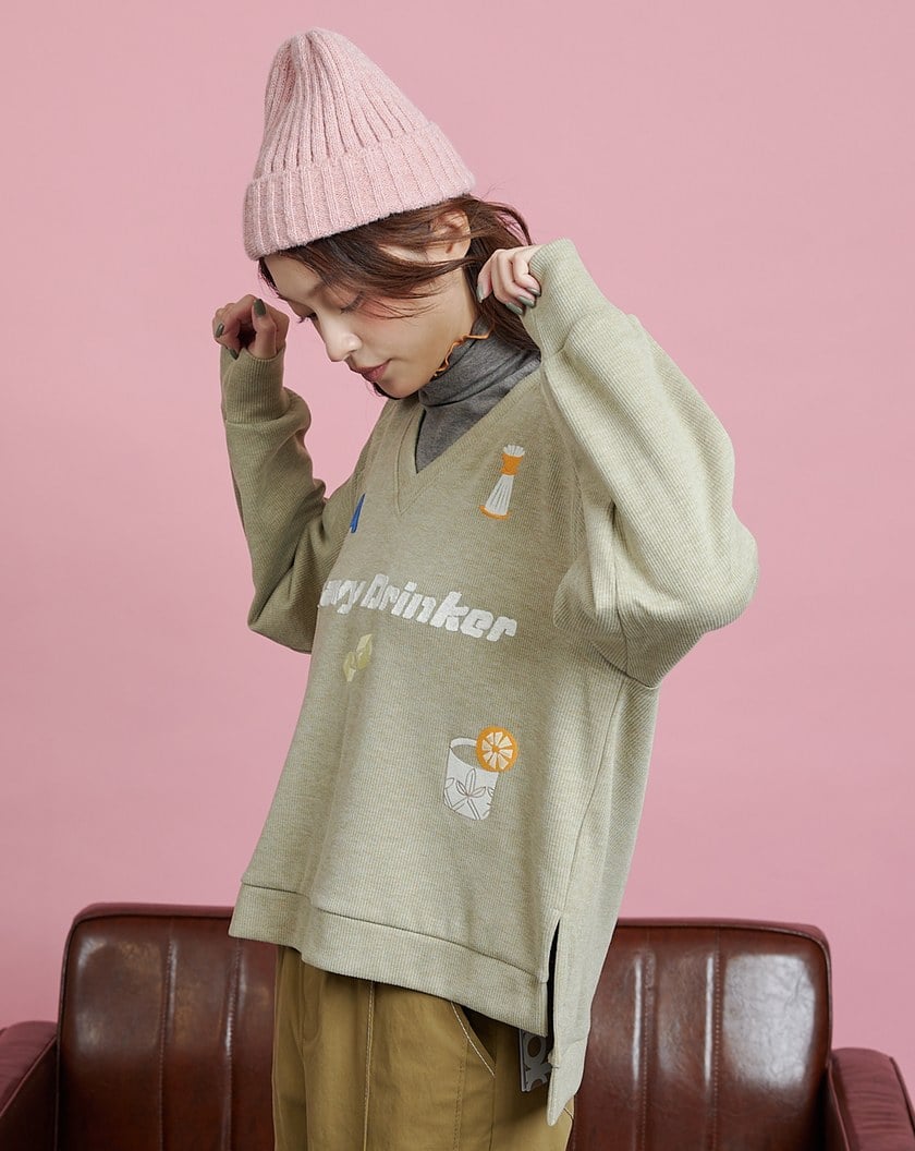 酒鬼標語V領坑條大學T(兩色)