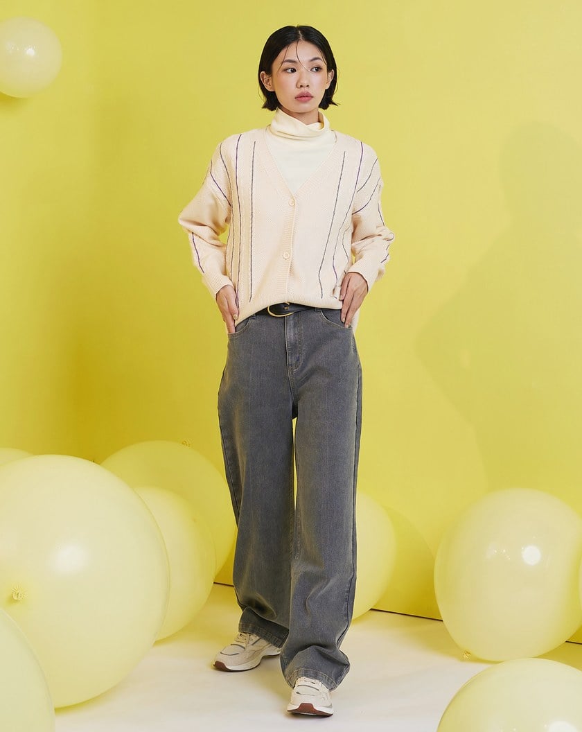 麻花織紋配色仿兔絨開襟外套(兩色)