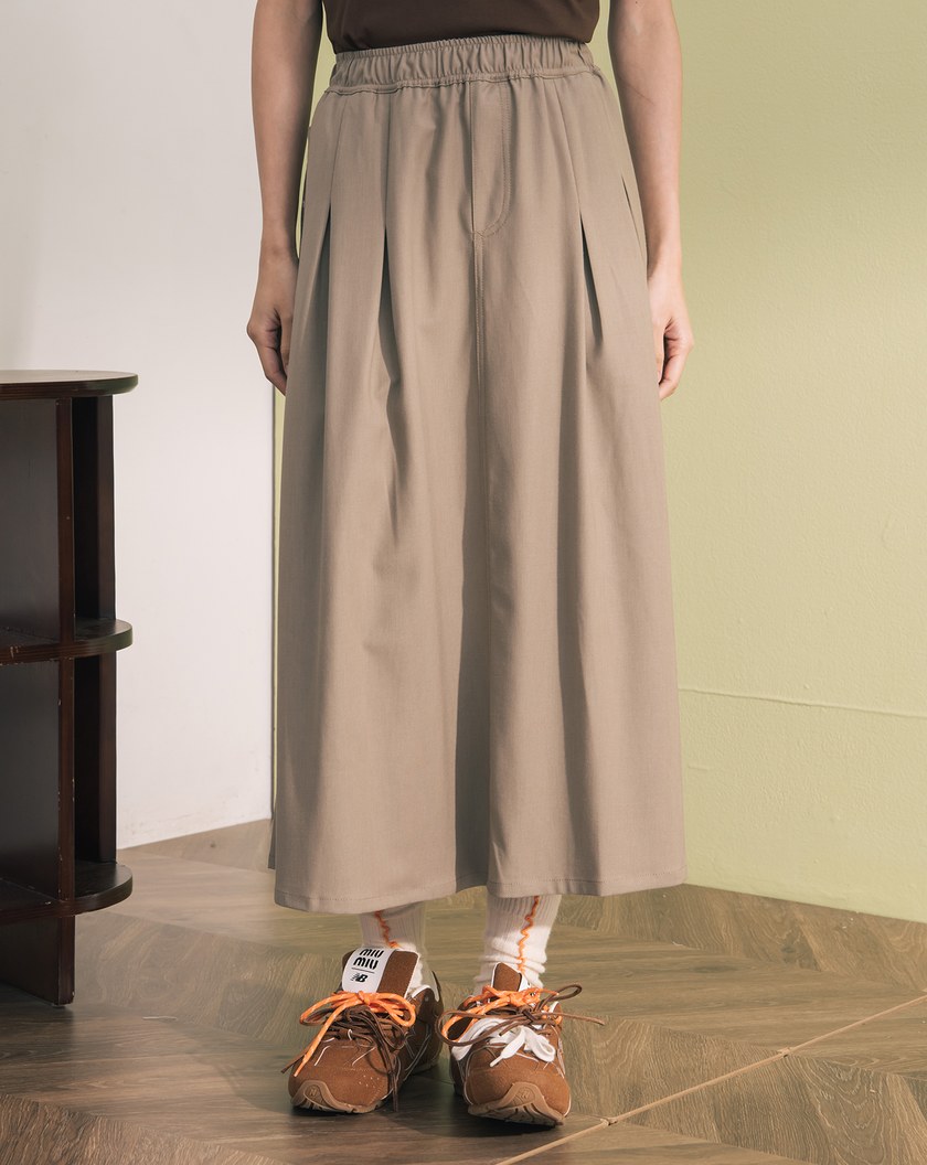 ➤抗皺釦洞造型口袋打褶傘裙(兩色)