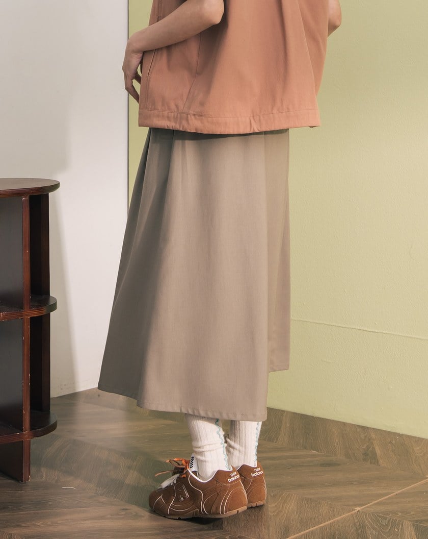 ➤抗皺釦洞造型口袋打褶傘裙(兩色)