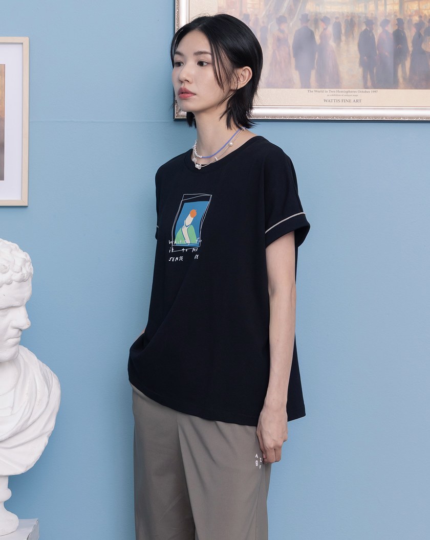 ➤Um…不懂畫密拷邊連袖T恤(兩色)