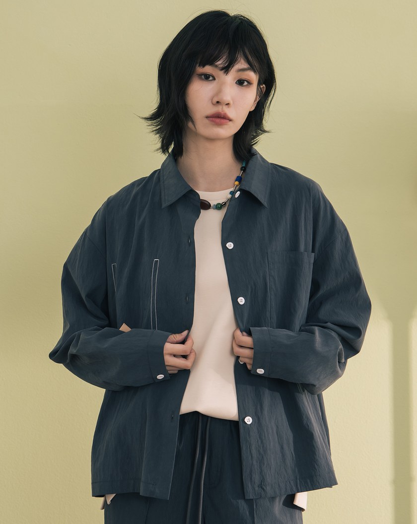 涼感天絲配色口袋造型壓線襯衫(兩色)