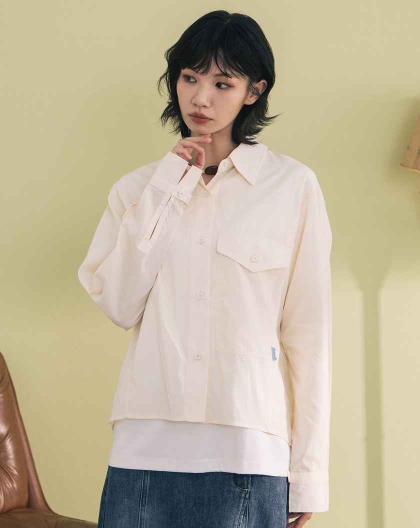涼感天絲造型調節袖口大口袋襯衫(兩色)
