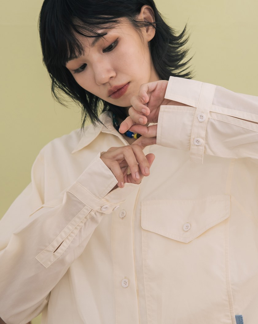 涼感天絲造型調節袖口大口袋襯衫(兩色)