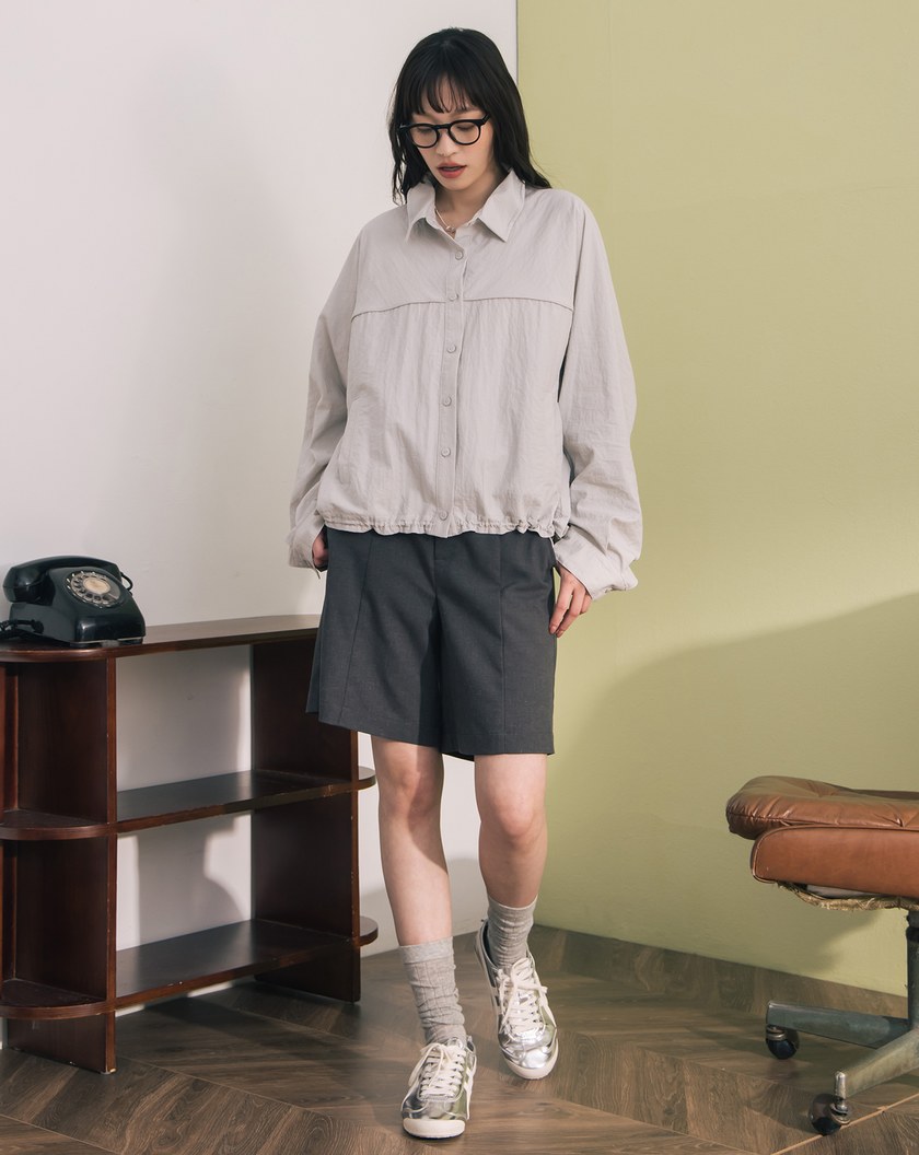 造型調節下擺抽繩寬版襯衫外套(兩色)