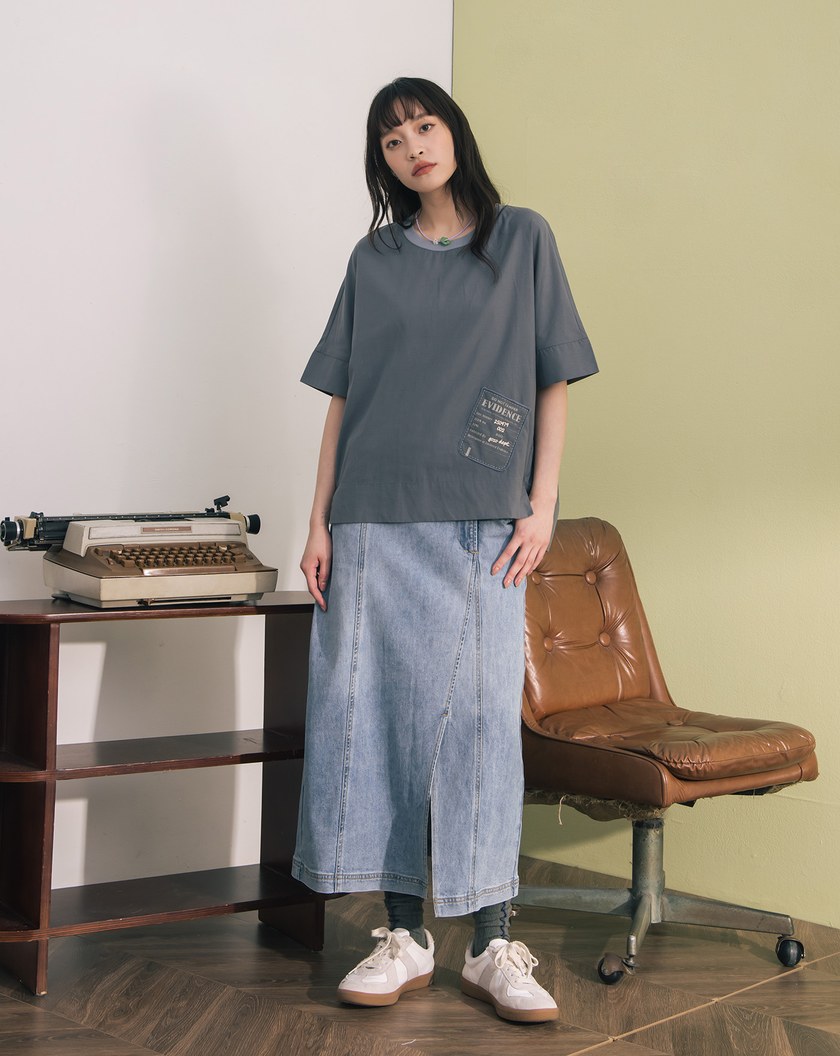 涼感天絲廓型剪裁造型口袋上衣(兩色)