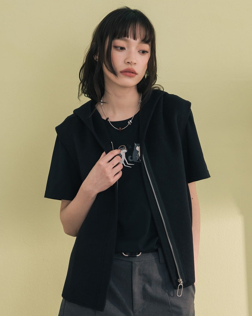 造型拉鍊羊毛連帽背心