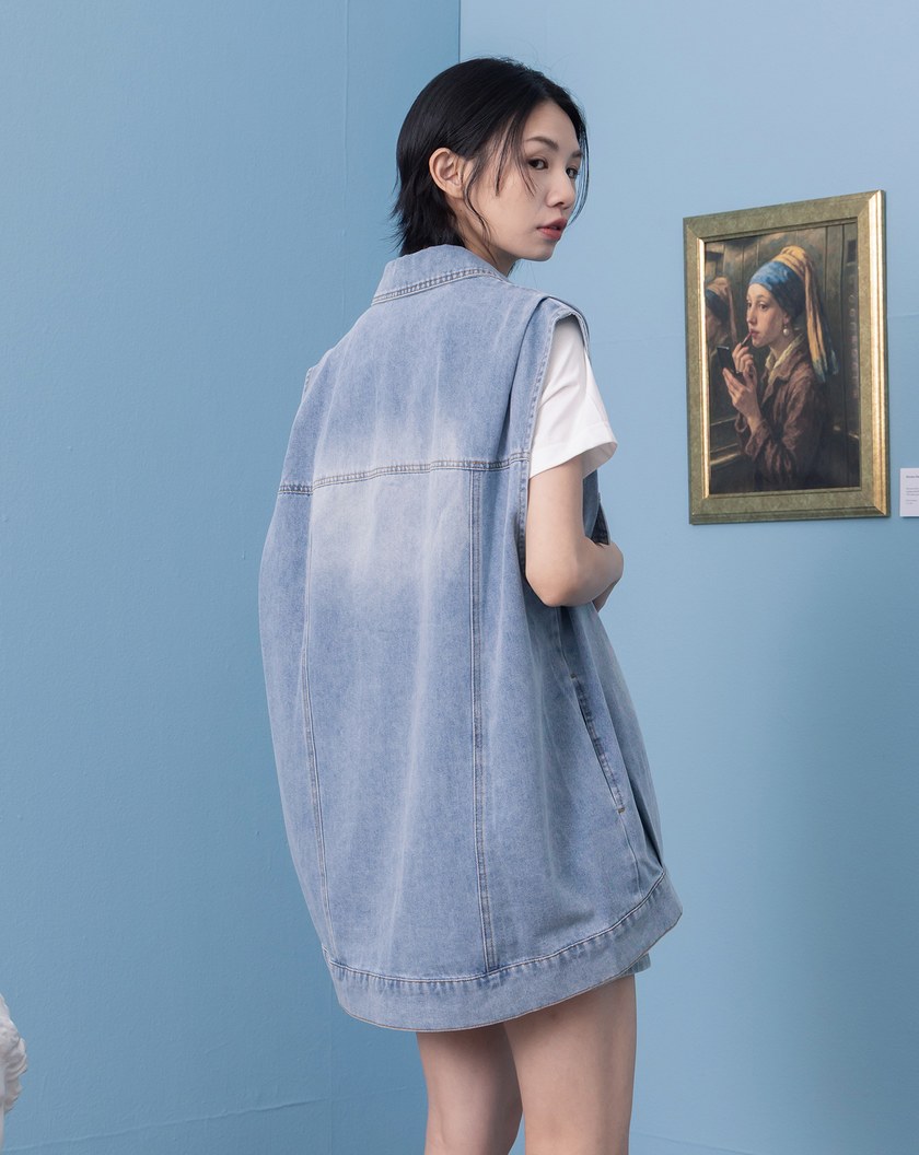 率性刷色立體打褶牛仔背心(兩色)