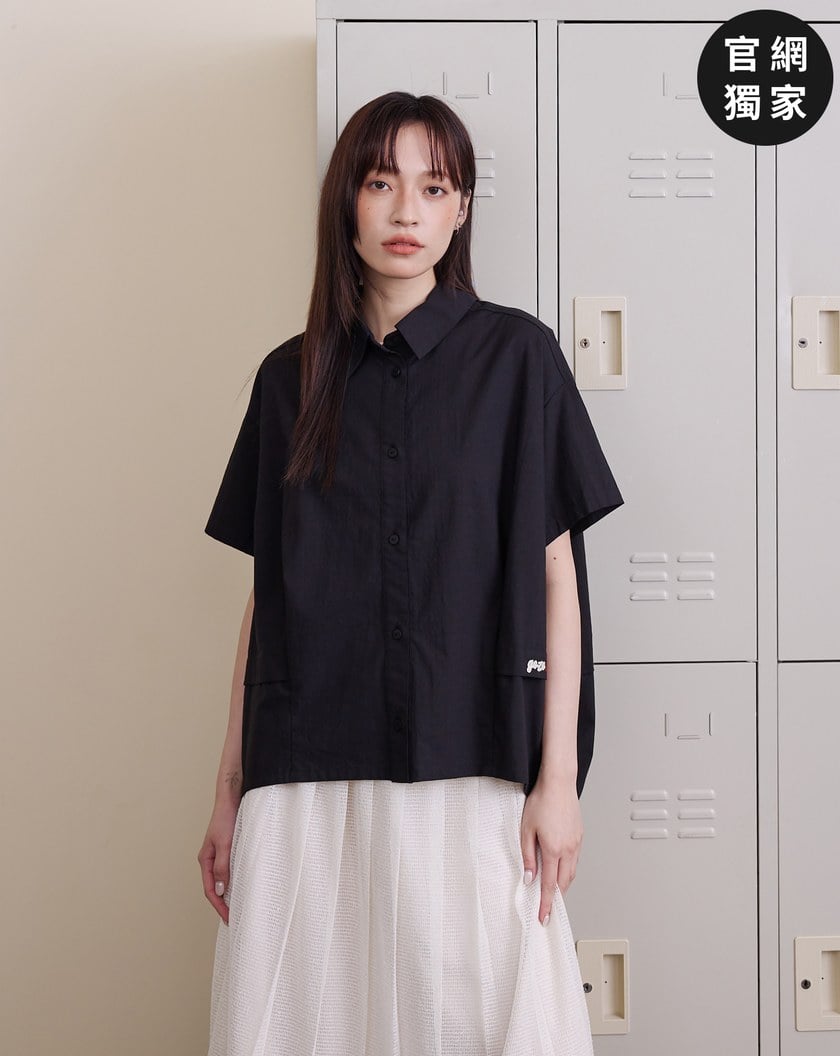 ➤配色繡花廓型短袖襯衫(兩色)