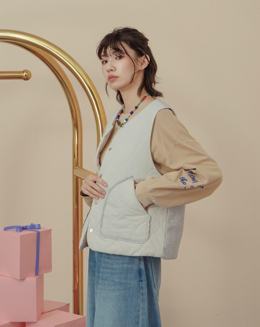 ➤發熱異材質拼接衍縫鋪棉背心(兩色)