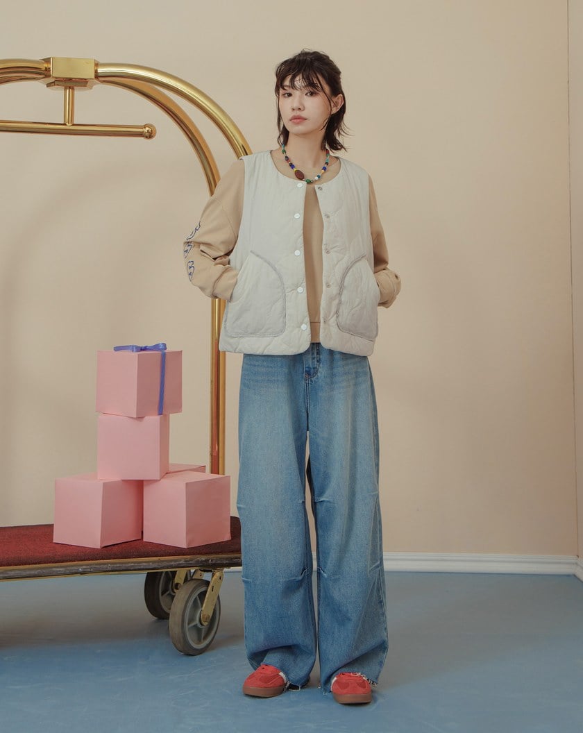 ➤發熱異材質拼接衍縫鋪棉背心(兩色)