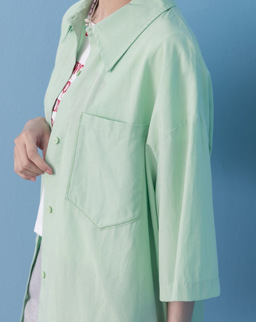 A｜涼感天絲大落肩短袖襯衫(兩色)