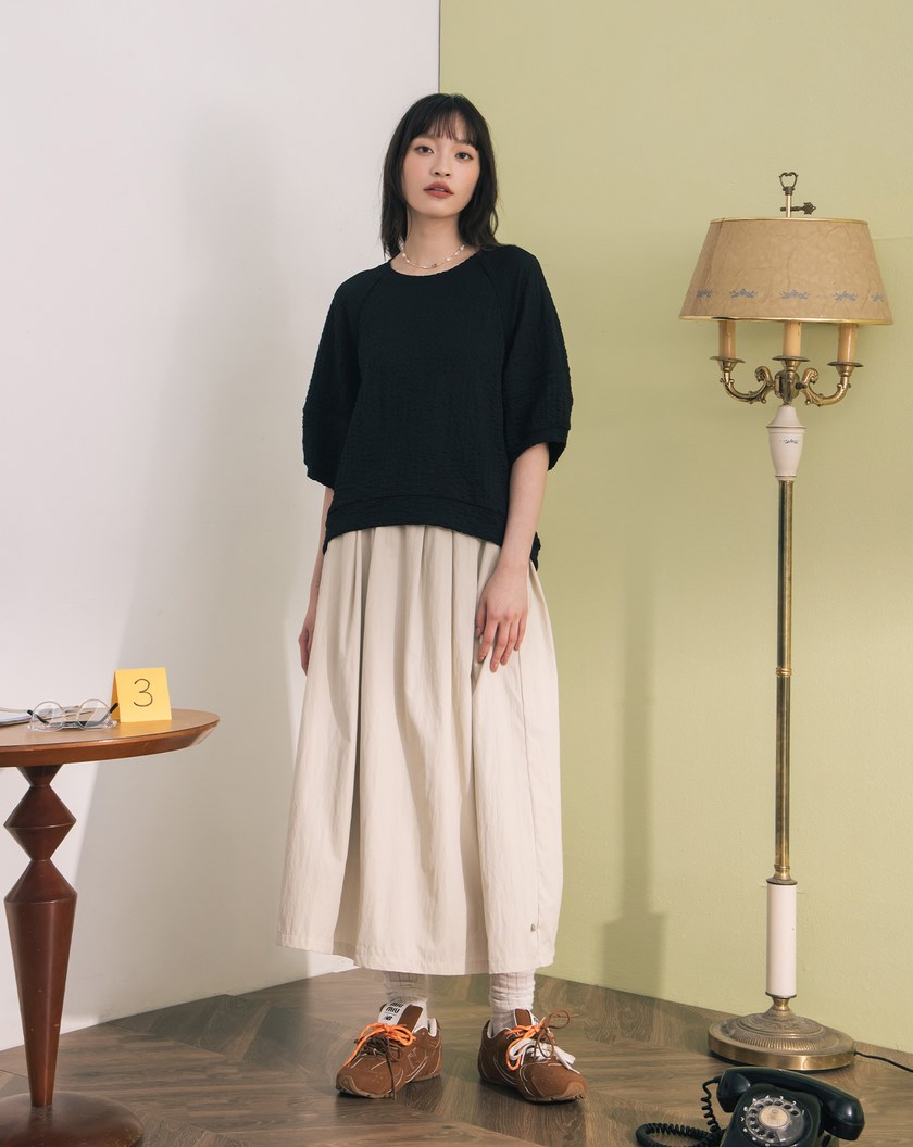 ➤金屬標立體打褶傘裙(兩色)