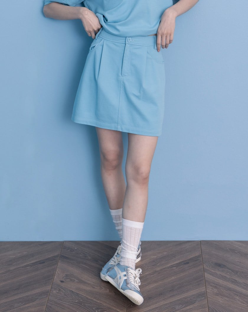 A｜小花釦針織涼感運動短裙(兩色)