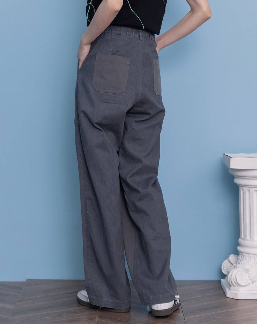 水洗拼接純棉直筒工作褲(兩色)