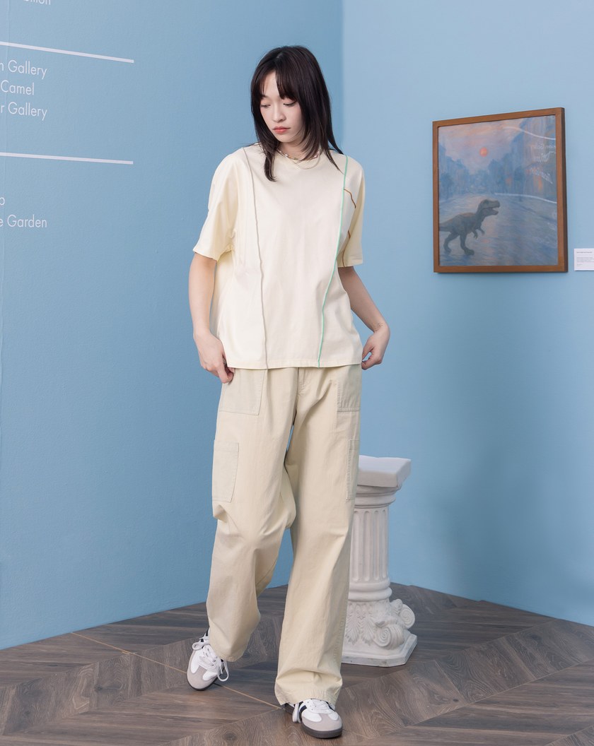 水洗拼接純棉直筒工作褲(兩色)